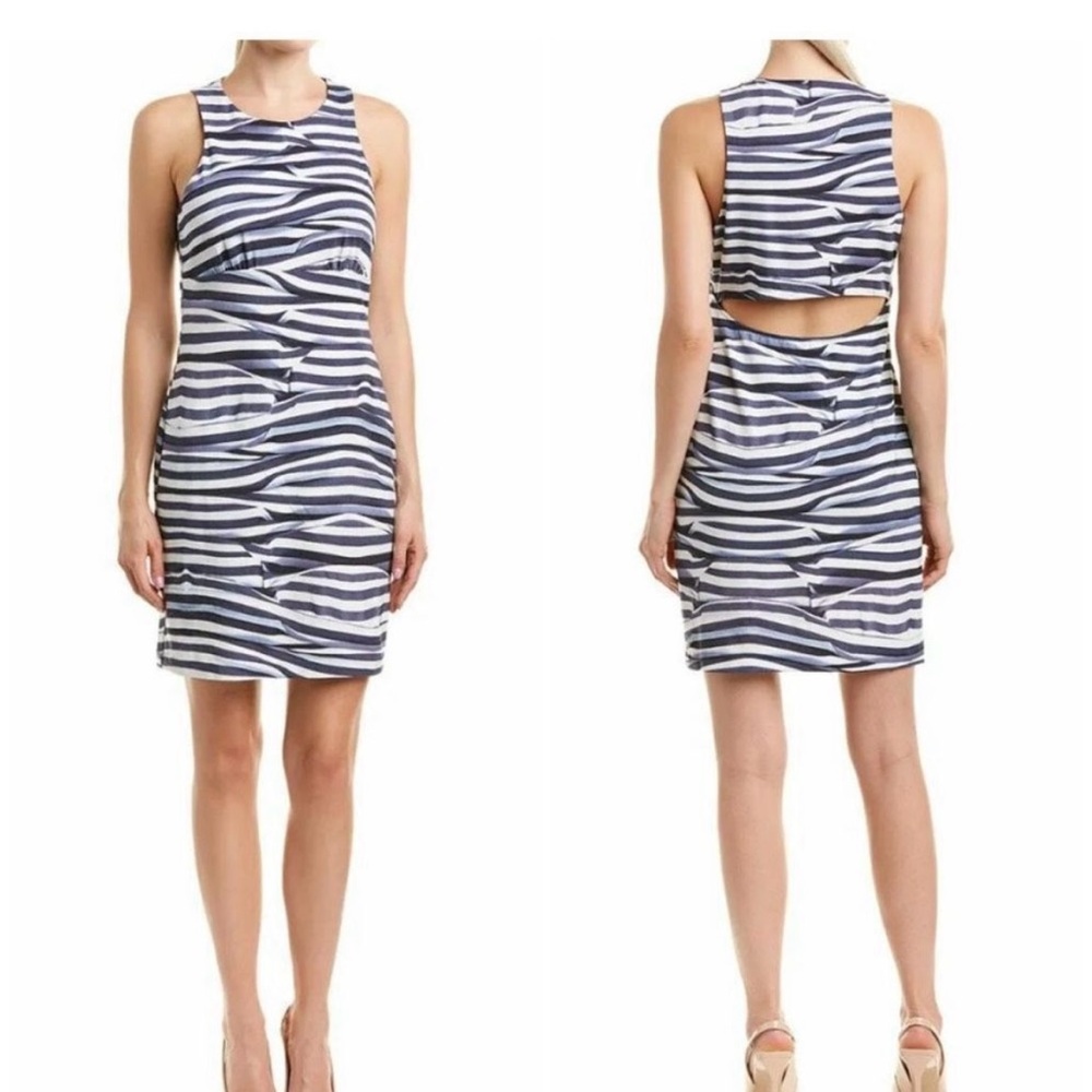 Nicole Miller Collection Black Label Heatwave Cutout Blue & White Dress Size M